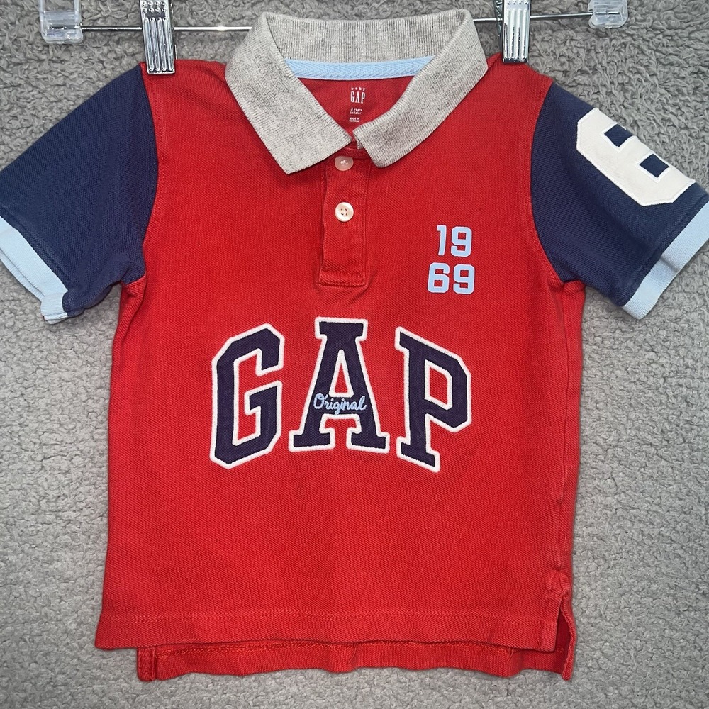 Gap Shirt Kids‎ Size 3T Red Polo Center Logo 1969 Spellout Pique #6